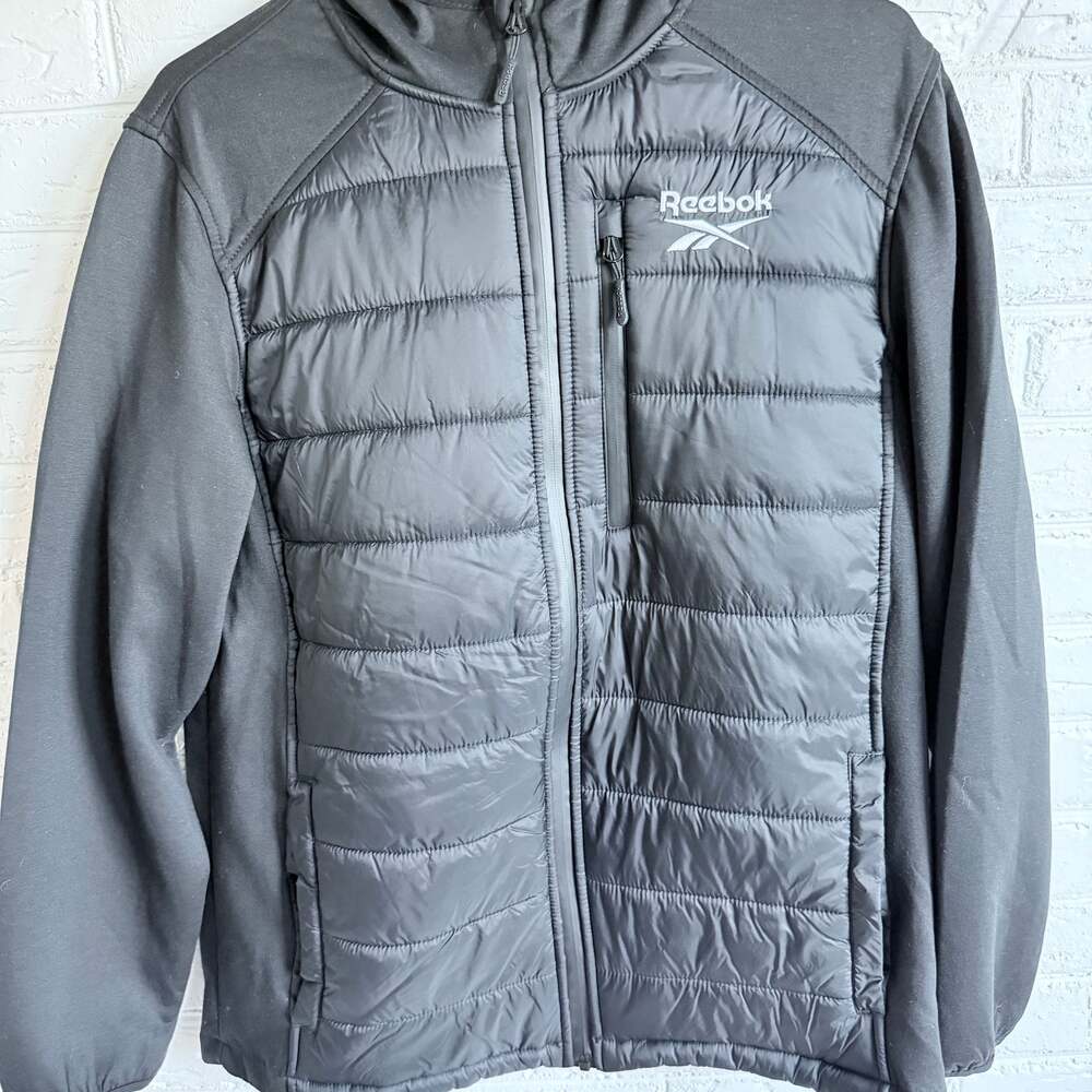 Reebok Men's Black Puffer Hooded Jacket Athleisure Size M‎